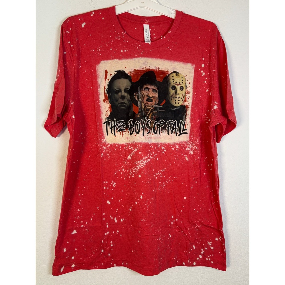 Bella Canvas The Boys of Fall Horror Graphic Tee Red Bleached Slasher Shirt XL‎